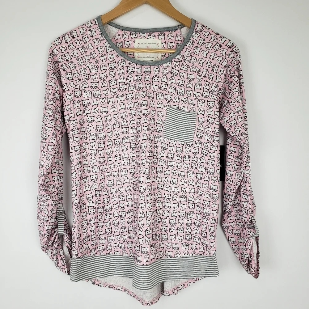 Cuddl Duds Cat Print PJ Shirt